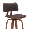 Pino 26 Inch Swivel Counter Stool Chair, Faux Leather, Walnut Brown Wood Brown Leather