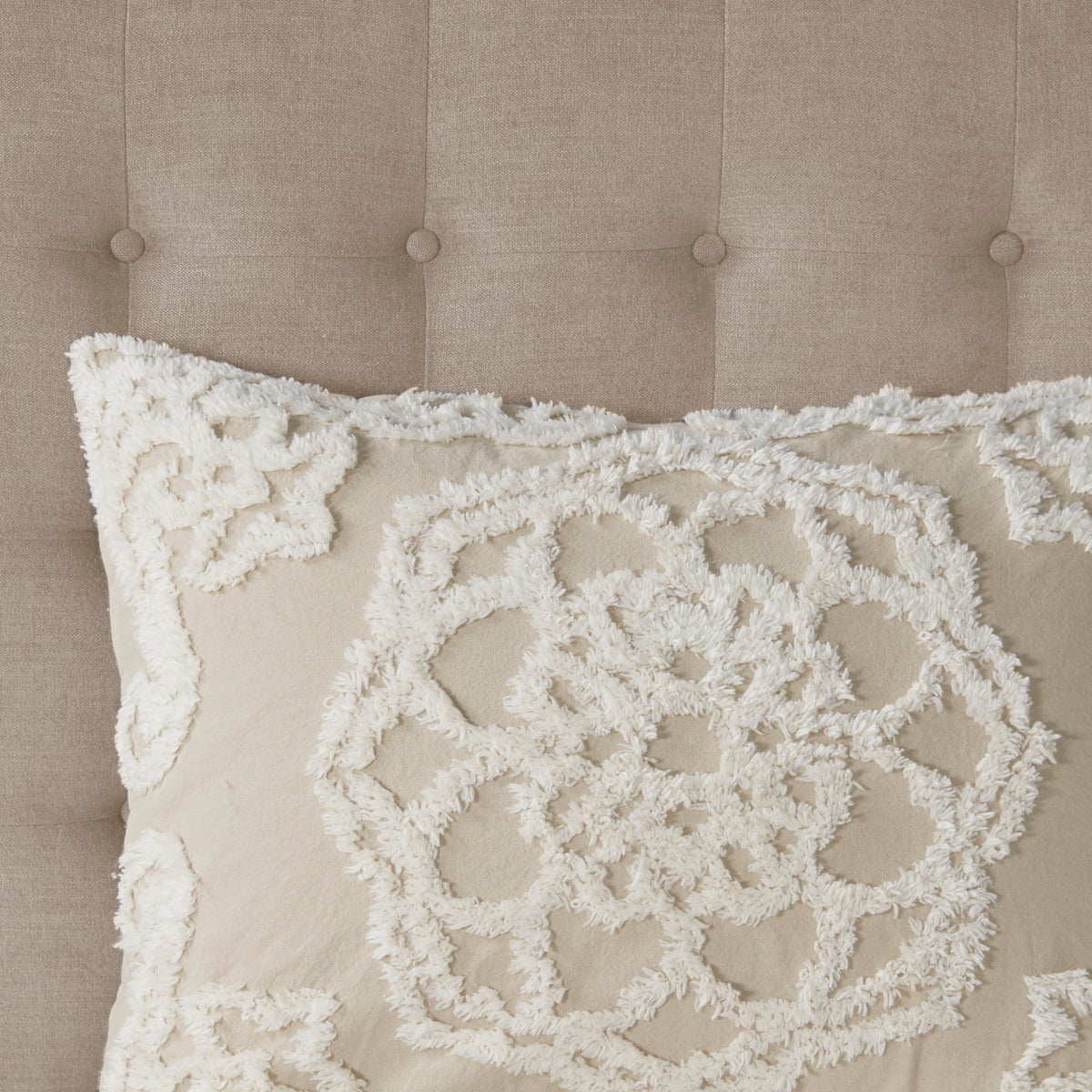 Tufted Cotton Chenille Medallion Fringe Coverlet Mini Set Taupe Full Queen Full Taupe Cotton