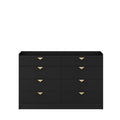 8 Drawer Double Dresser For Bedroom With Led, Modern Dressers Chest Of Drawers With Fluted Panel, Wide Wood Storage Dresser Organizer, Dresser For Bedroom, Living Room,Black Black Mdf