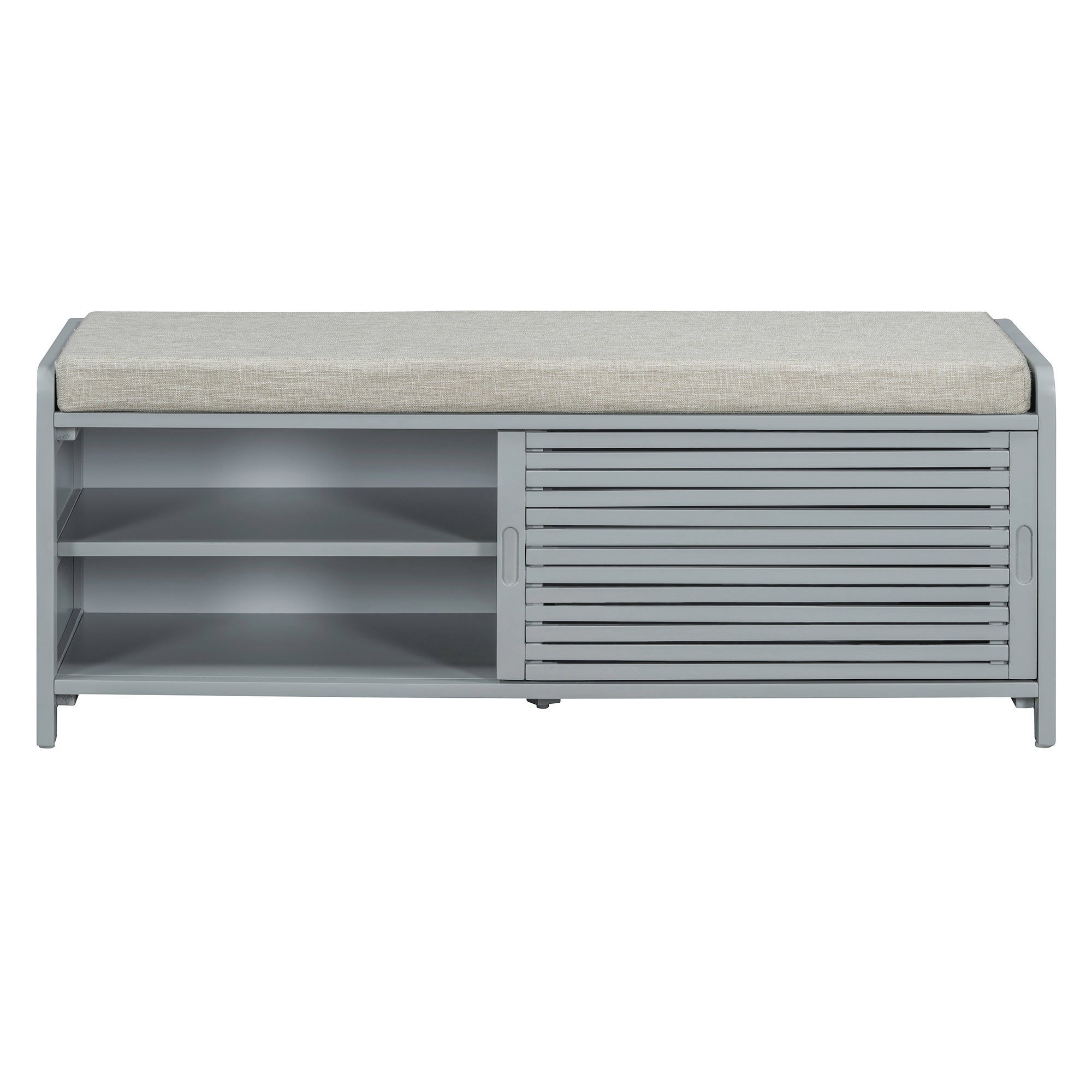 Distressed Shutter Storage Bench With Acacia Veneer For Retro Charm For Living Room, Entryway Grey Grey Mdf