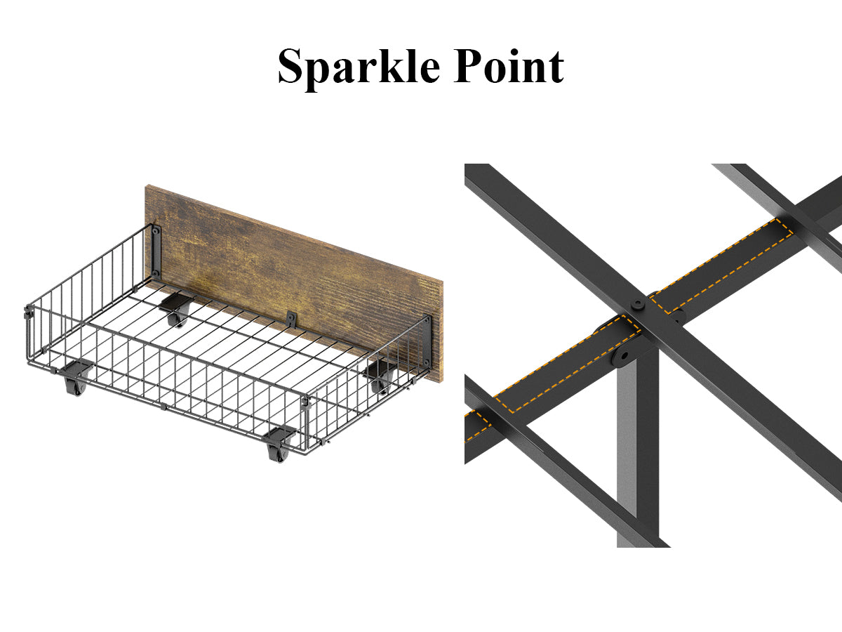 Queen Bed Frame With Led Lights And Charging Station Robust Metal Wood Construction, Rustic Wood Platform Bed Frame With 2 Drawers, No Box Spring Needed, Noise Free, Vintage Brown, Easy Assemble Box Spring Not Required Queen Black Brown Metal Brown