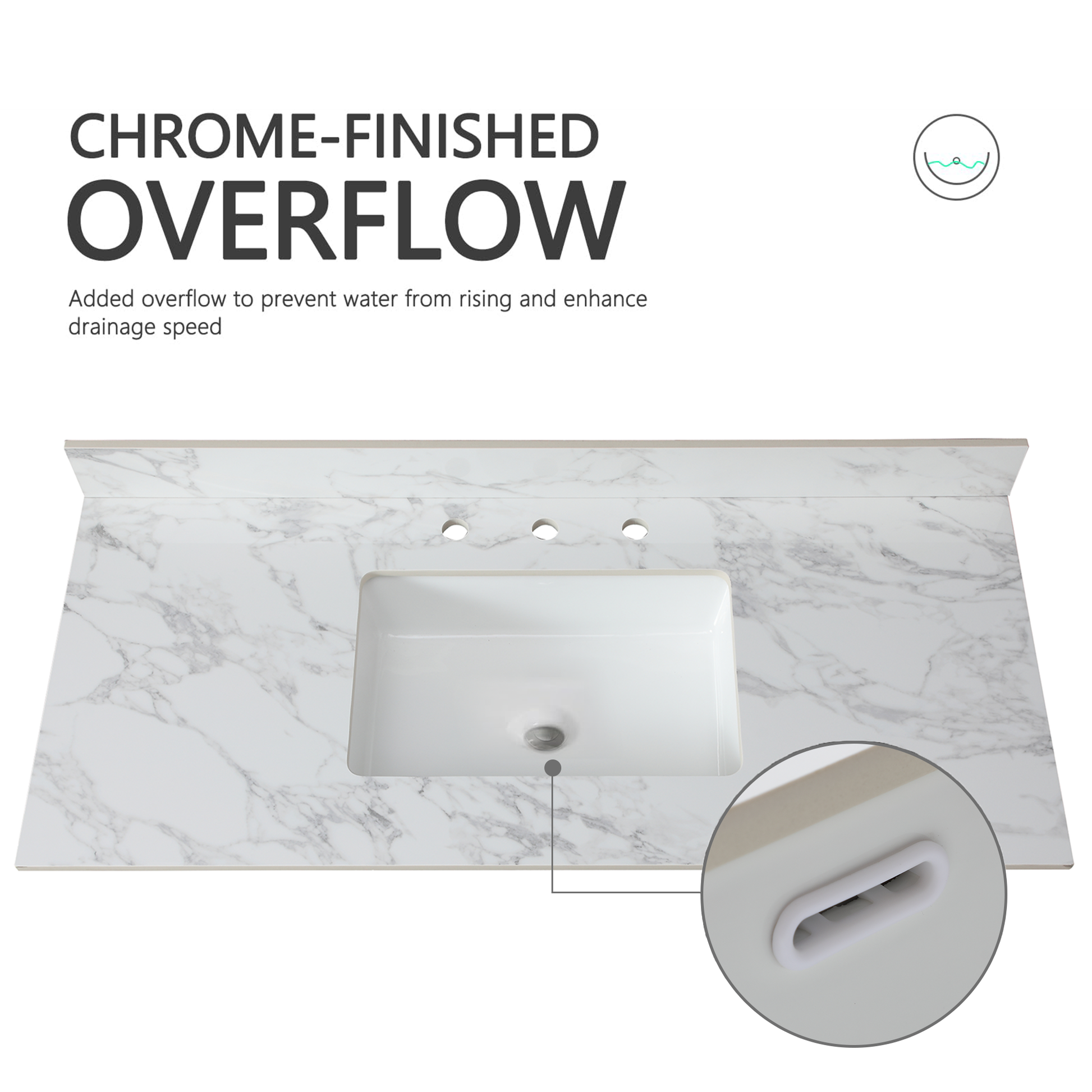 49"X22"Bathroom Vanity Top,Sintered Stone Carra Whitebarthroom Vanity Sink Tops With Rectangular Undermount Ceramic Sink With Vanity Backsplash, Three Faucet Hole Bathroom Vanity Countertop White