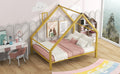 Full Size Metal House Platform Bed With Roof And Chimney, Gold Box Spring Not Required Full Gold Metal Bedroom Bed Frame Metal