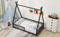 Metal Twin Size House Platform Bed With Triangle Structure And Guardrail, Black Box Spring Not Required Twin Black Metal Metal