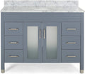 49'' Bathroom Vanity With Marble Top & Ceramic Sink, 2 Doors With Glass, 6 Drawers, Gray Grey Acacia Wood