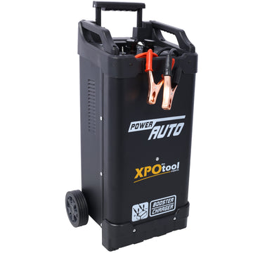 12V & 24V Wheeled Battery Charger Fully Automotive Battery Maintainer Jump Starter Dial Display Telescopic Handle Black Abs