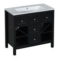 36'' Bathroom Vanity With Resin Sink Combo, Solid Wood Frame Bathroom Storage Cabinet, Freestanding Vanity Set With 5 Drawers& Soft Closing Doors Same As N710S136001B Black Bathroom Solid Wood Mdf Resin