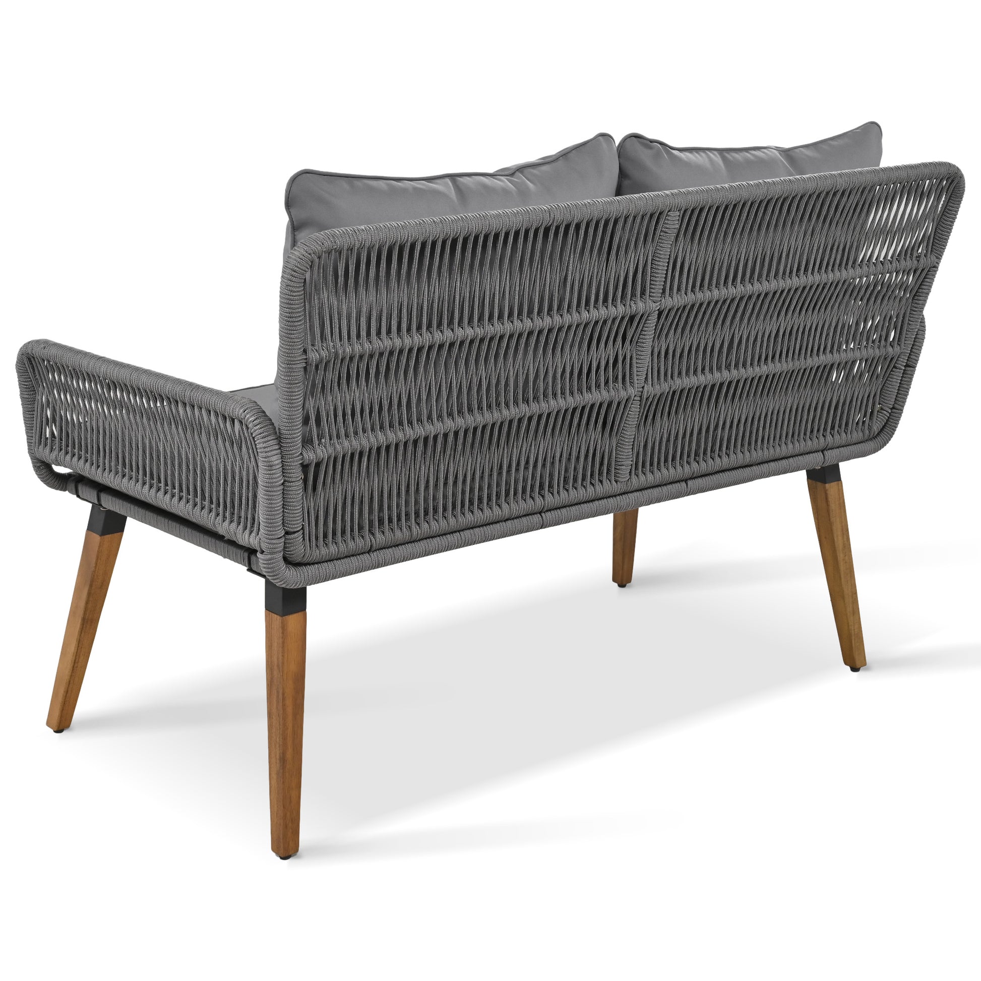 K&K 6 Piece Rope Patio Furniture Set, Outdoor Furniture With Acacia Wood Cool Bar Table With Ice Bucketdeep Seat Patio Conversation Set With Two Stools For Backyard Porch Balcony Grey Yes Complete Patio Set Grey Weather Resistant Frame Fade Resistant