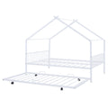 Full Size Metal House Bed With Twin Size Trundle, White Full White Metal