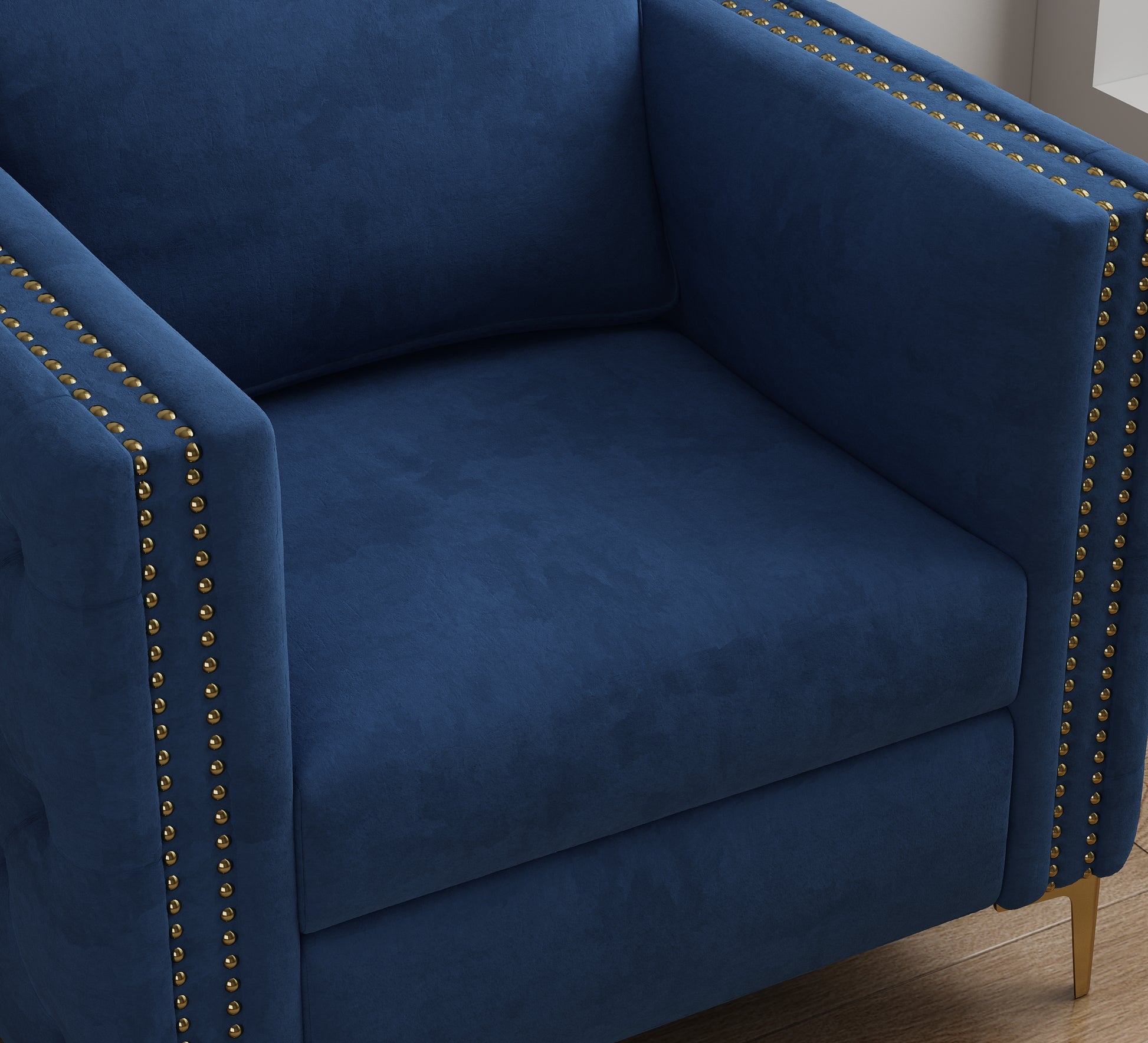 Accent Chair For Living Room Upholstered Arm Chair With Metal Legs Navy Blue Velvet Navy Blue Foam Fabric