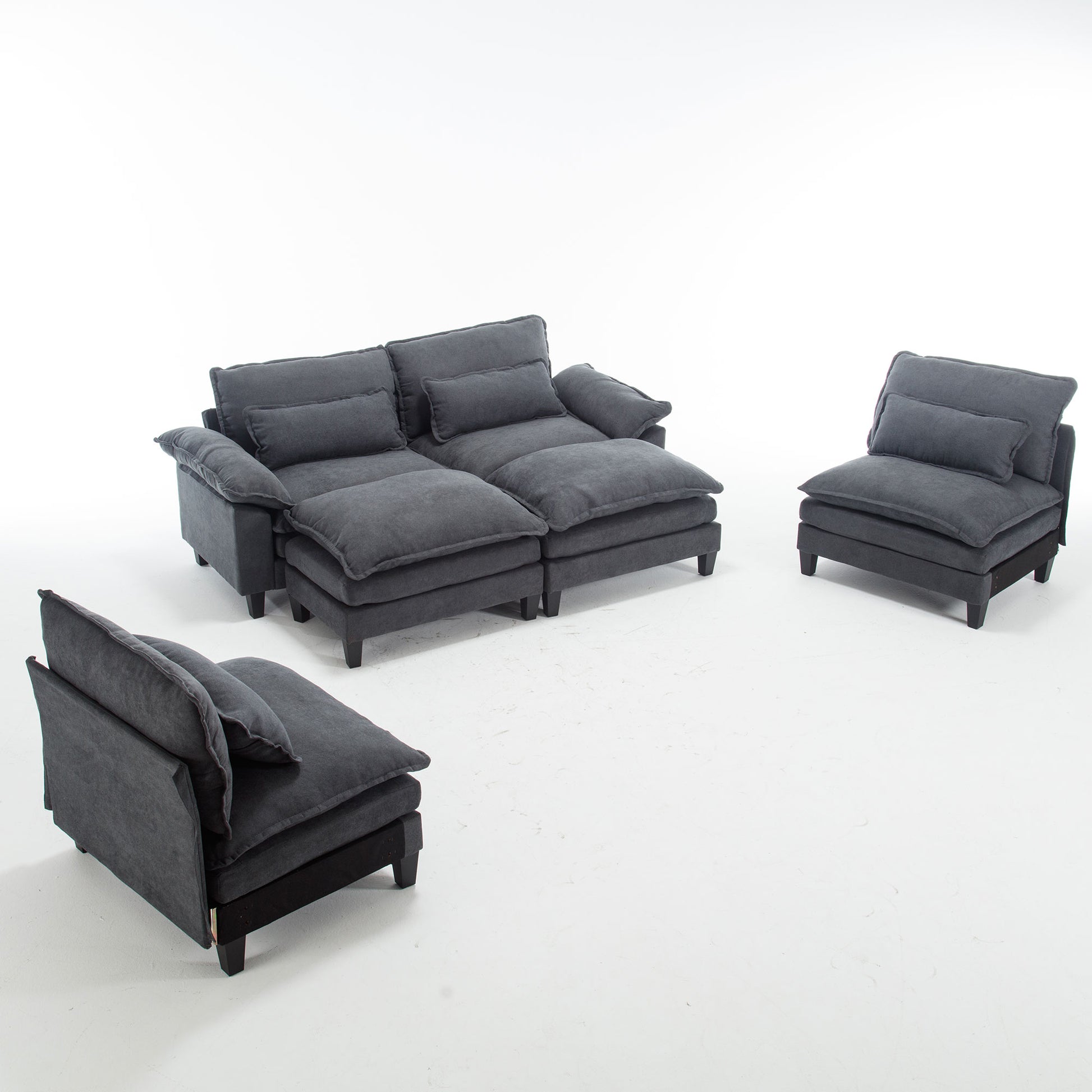 154.8" Oversized Modular Sofaice Velvet Large U Shaped Couch Comfy Upholstered 4 Seat Sofa With 2 Ottoman, 4 Lumbar Pillow, Deep Seat Couch For Living Room Dark Gray Primary Living Space Modern Foam Polyester 6 Seat