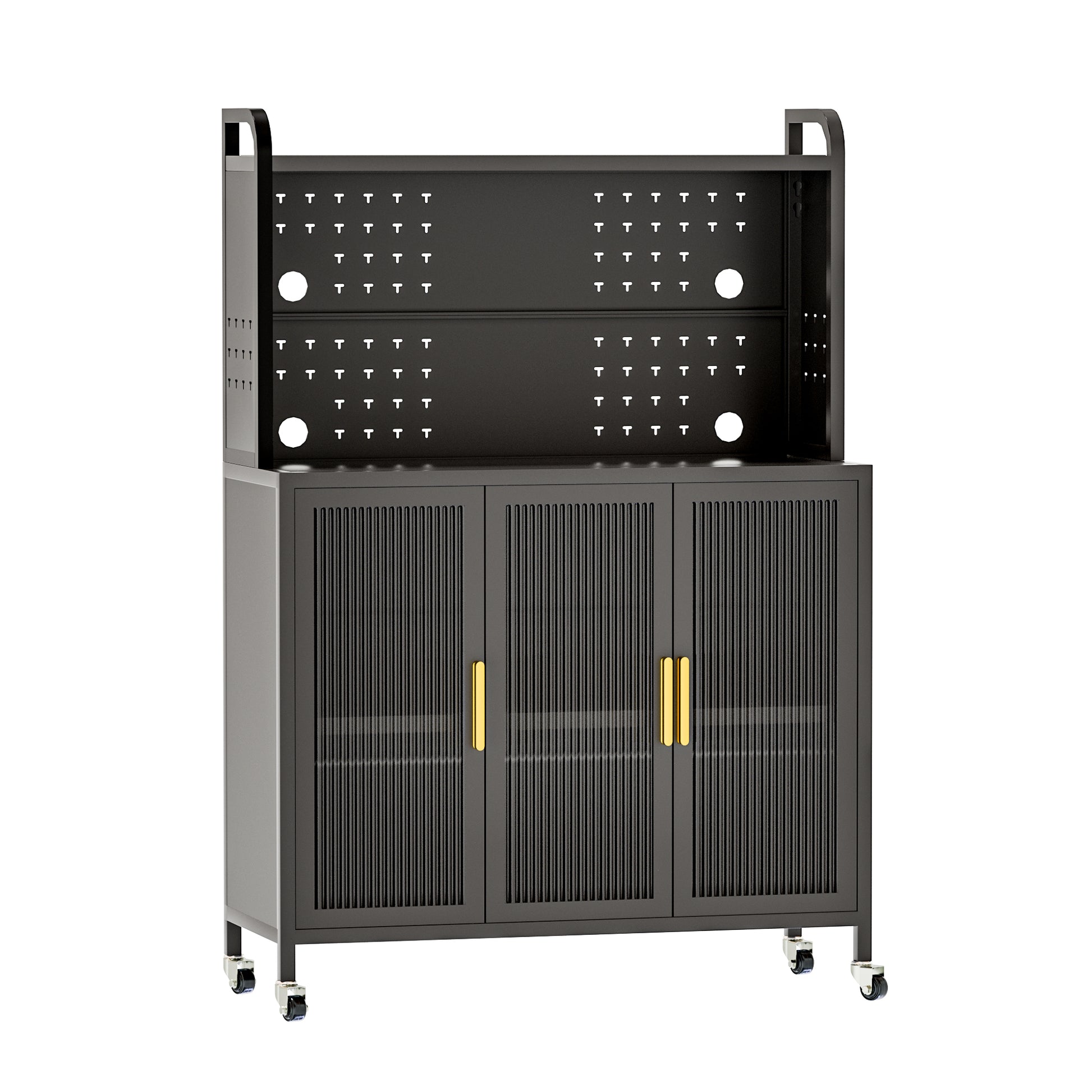 Carbon Steel Kitchen Storage Cabinets, Microwave Stand, Bakers Racks For Kitchens With Storage, Microwave Cart, Transparent Flap Door Design Kitchen Storage Shelves Free Screws 4 Tiers Dark Grey Grey Kitchen American Design Carbon Steel Metal