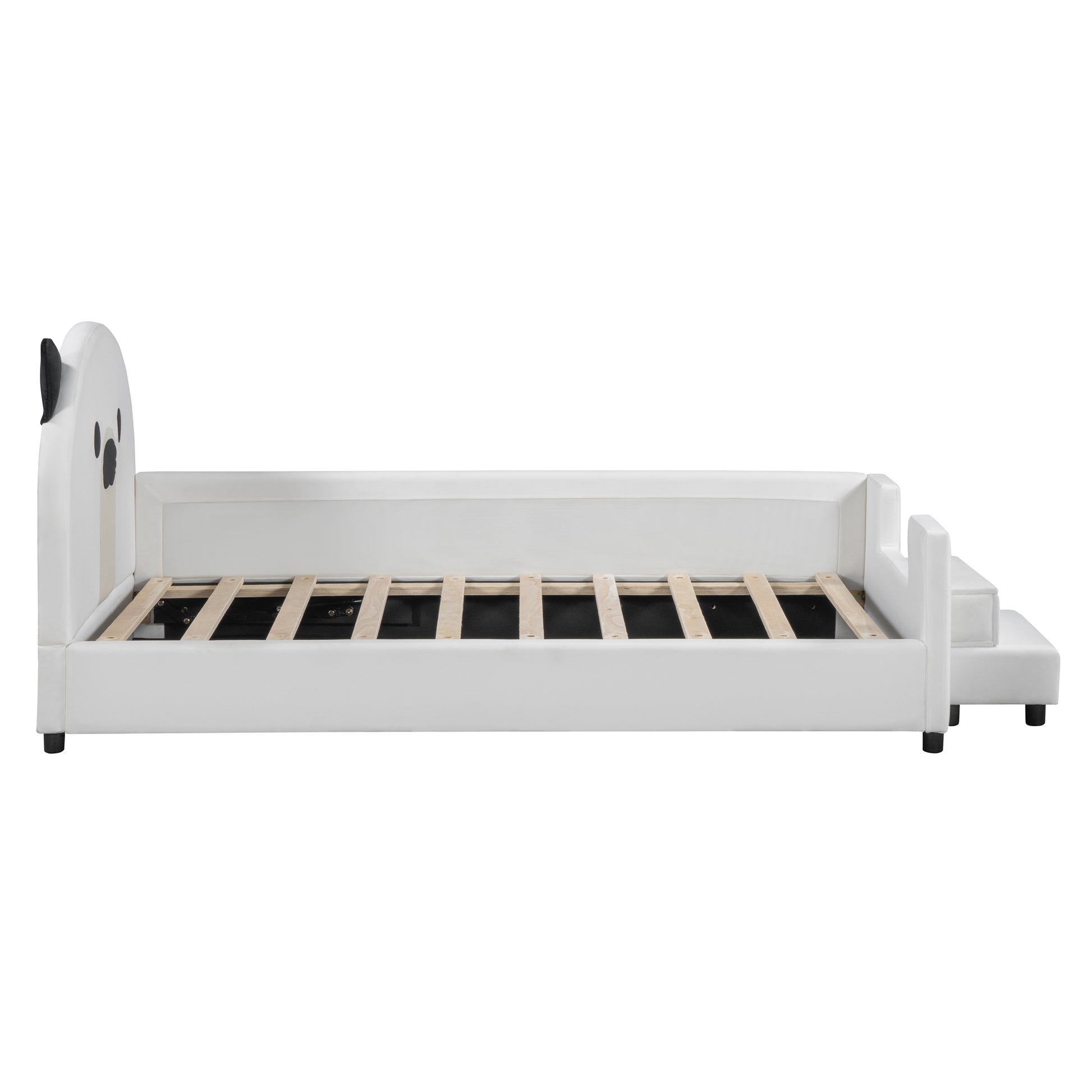 Twin Size Upholstered Daybed With Bear Shaped Headboard, Hydraulic System Andmesh Fence, White White Velvet