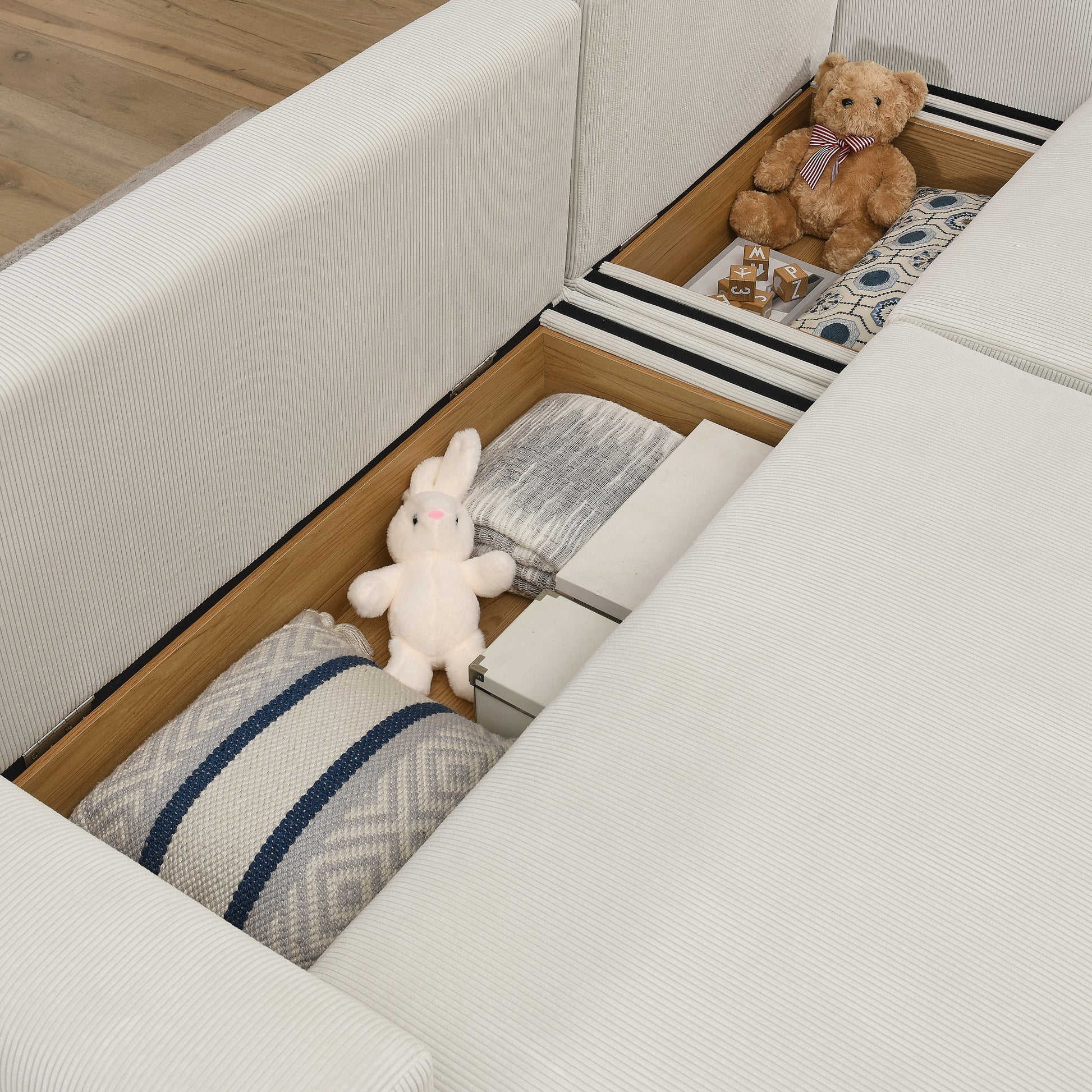 Modular Corduroy Upholstered 3 Seater Sofa Bed With Storage For Home Apartment Office Living Room, Free Combination, L Shapedbeige Beige Wood Primary Living Space Medium Soft Pillow Back Eucalyptus Square Arms Foam Corduroy 3 Seat