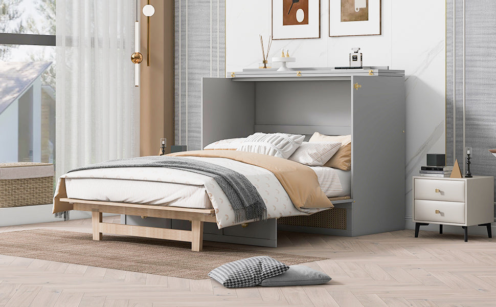 Queen Murphy Bed With Large Drawers,Gray Queen Gray Plywood