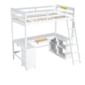 Twin Size Loft Bed With U Shaped Desk, Drawers And Storage Shelves, White Box Spring Not Required Twin White Wood Bedroom Solid Wood Mdf