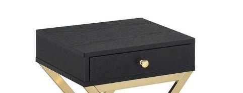 Coleen Black & Brass Finish Accent Table Black Metal,Pvc