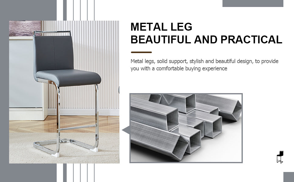 Table And Chair Set. A Rectangular Glass Dining Table With A 0.4 Inch Tempered Glass Tabletop And Mdf Board V Shaped Bracket, Paired With Chairs Consisting Of Pu Seat Cushions And Silver Metal Legs. Black Gray Seats 4 Tempered Glass