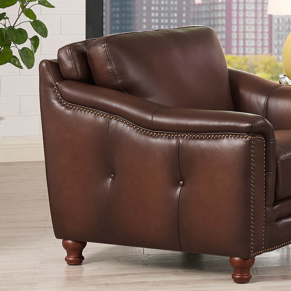 Belfast Top Grain Leather Chair Brown Primary Living Space Mid Century Modern Eucalyptus Down Filling Leather