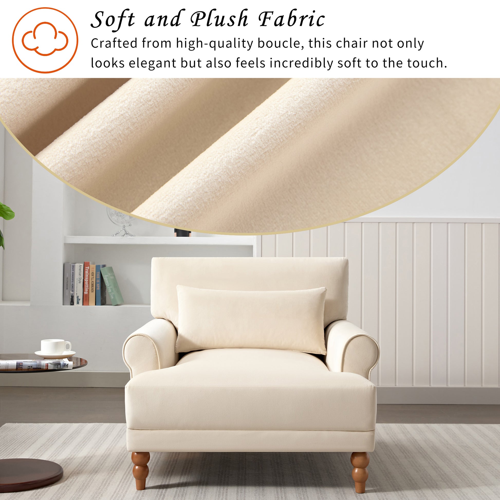 Mirod Elegant Circular Armrests, Ergonomic Lumbar Support, Vintage Roman Column Legs, Luxurious Large Size, Enhances Living Room Aesthetics, For Living Room,Bedroom And Study Beige Velvet