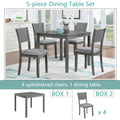 5 Piece Modern Dining Set, Square Wooden Dining Table With 4 Upholstered Chairs For Kitchen, Dining Room, Gray Wood Gray Seats 4 Gray Wood Dining Room Acacia 4 Leg Square Dining Table With Chair Acacia Wood