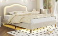 Full Size Velvet Upholstered Smart Led Bed Frame With Adjustable Height Headboard,No Box Spring Needed,Easy Assembly,Beige Box Spring Not Required Full Beige Wood Bedroom Cute,Modern Bed Frame Wood