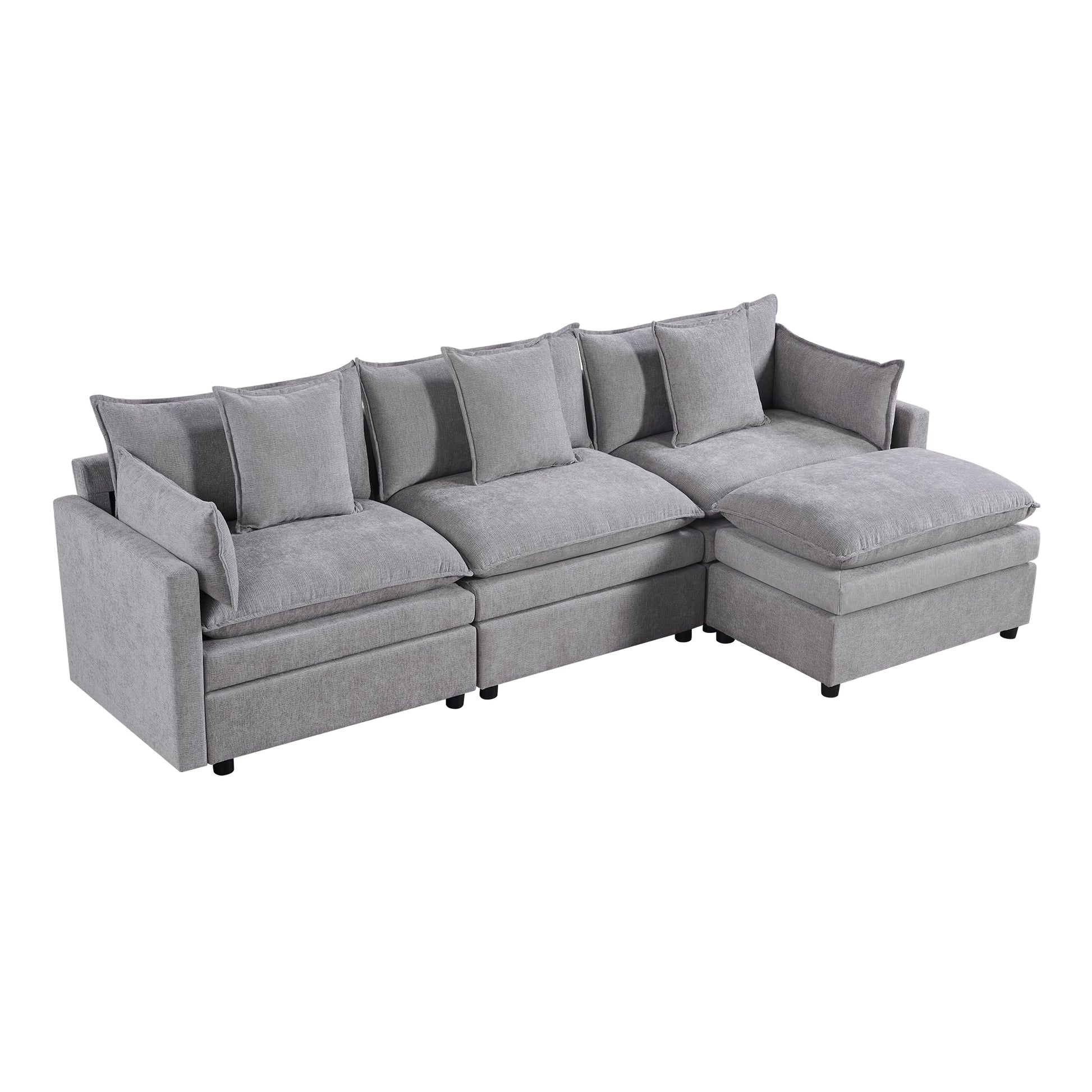108.66"Modern Chenille L Shaped Sectional Sofa With Convertible Chaise, Comfy Cloud Couch Deep Sectional Sofa With Ottomans For Living Room Light Gray Wood Foam Chenille 3 Seat