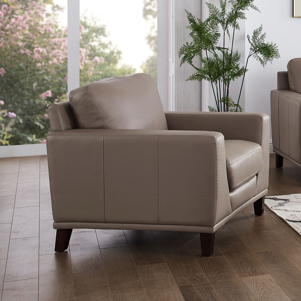 Soma Leather Chair Taupe Primary Living Space Mid Century Modern Eucalyptus Down Filling Genuine Leather