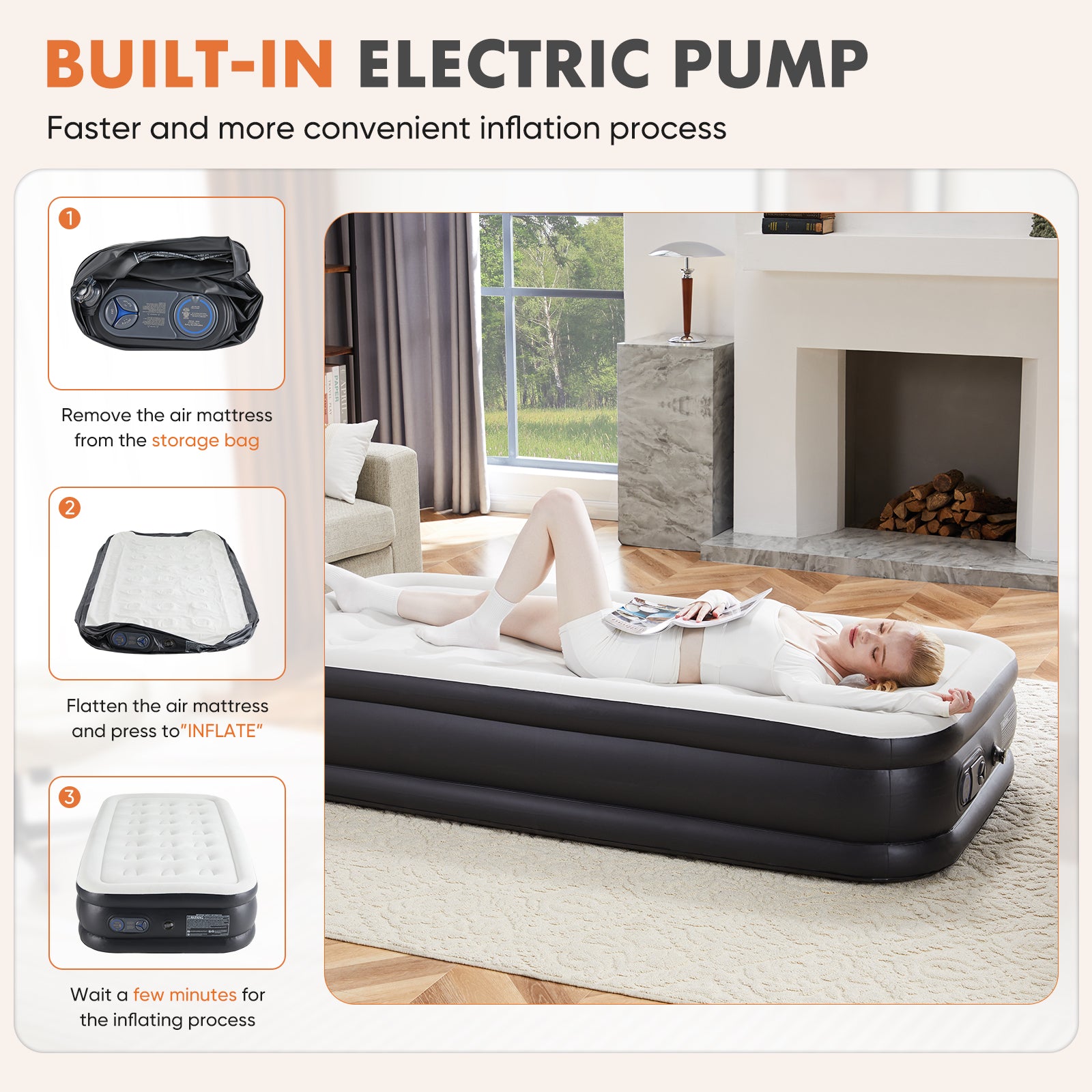 Inflatable Air Mattress With Built In Pump, Queen Size 18In Black Pvc Queen