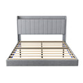 Queen Size Floating Bed Frame,With Remote Control Led Lights With Appwood Platform Light Grey Queen Light Grey Fabric Metal