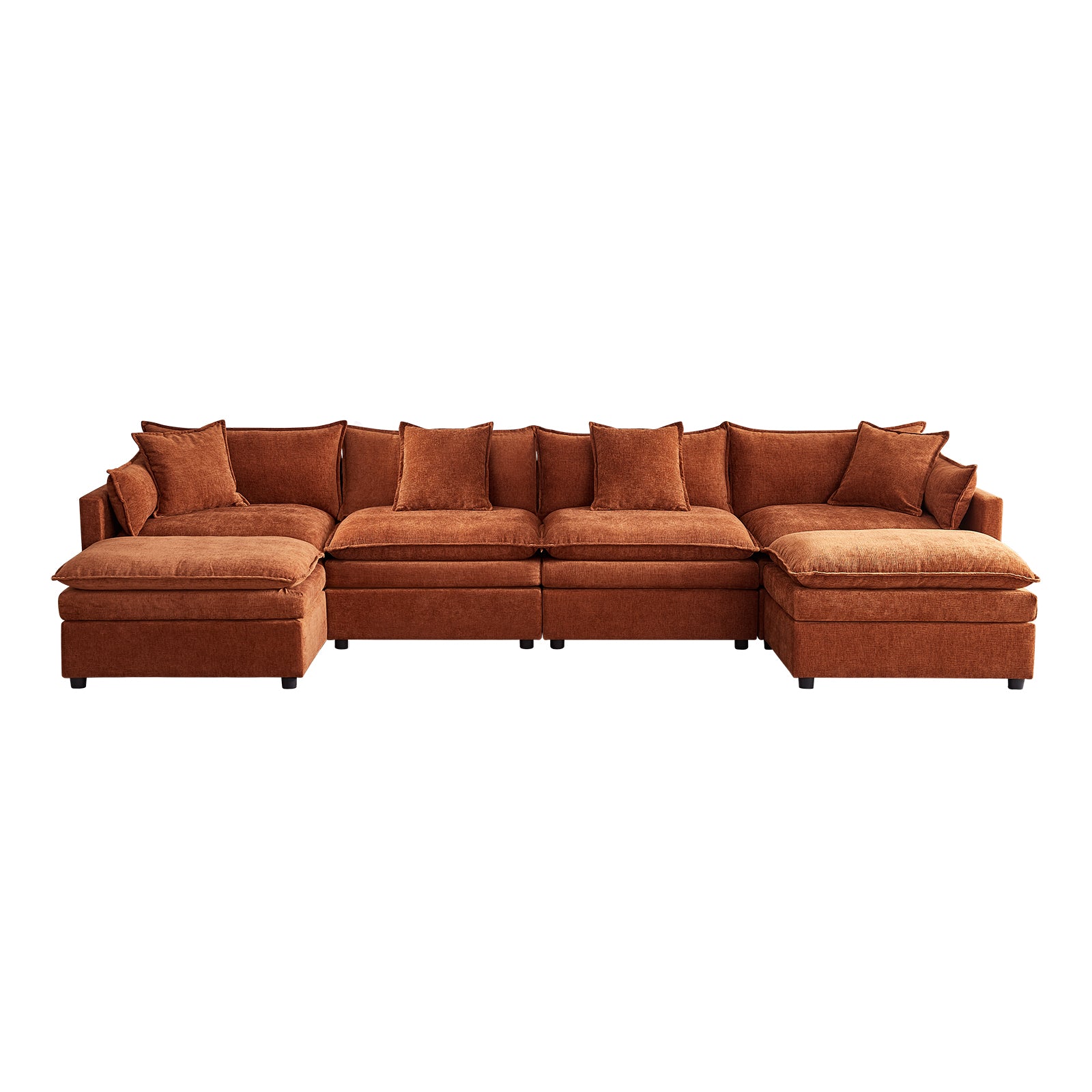 142.52"Modern Chenille U Shaped Sectional Sofa With Convertible Chaise, Comfy Cloud Couch Deep Sectional Sofa With Ottomans For Living Room Orange Wood Foam Chenille 4 Seat