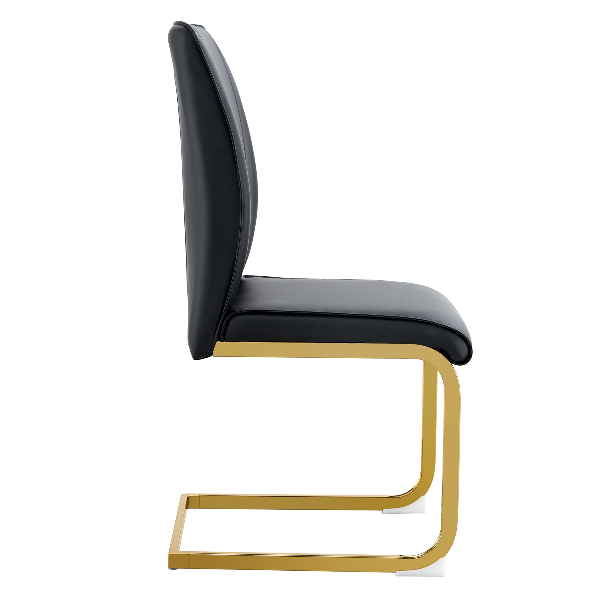 Luxury Simple Arch Chair Set Of 2 Black Pu Material High Resilience Dining Chair With Arched Metal Gold Leg. Black Gold Set Of 2 Metal,Pu