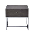 Grey Oak And Chrome Storage End Table Oak Silver Gray Primary Living Space Modern Oak Drawers Rectangular Wood Metal Sled