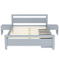 Queen Size Wooden Platform Bed With 2 Storage Drawers And 2 Bedside Tables, Gray Queen Gray Pine