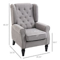 Homcom Button Tufted Accent Chair With High Wingback, Rounded Cushioned Armrests And Thick Padded Seat, Grey Grey Fabric
