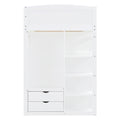 Twin Size Loft Bed With Desk, Wardrobes, 4 Drawers And 4 Shelves White Twin White Solid Wood