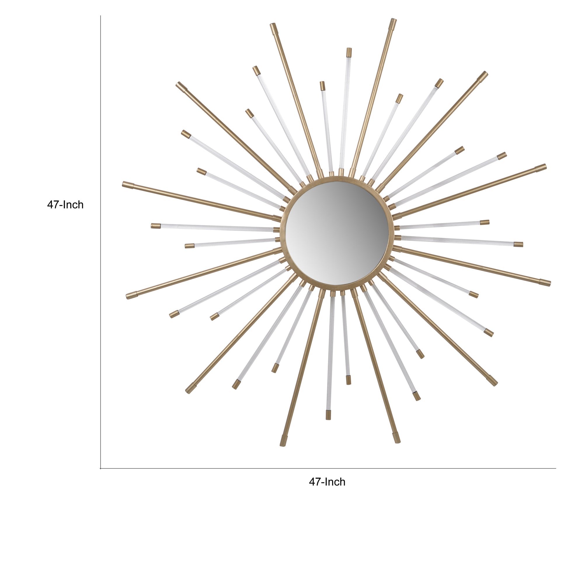 Iron Mirror With Sparkled Sunburst Design, Large, White And Gold White Gold Iron