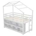 Twin House Loft Bed With Roof Frame, Under Bed Shelving Storage Unit, Guardrails, Ladder,White Twin White Bedroom American Design Pine Pine