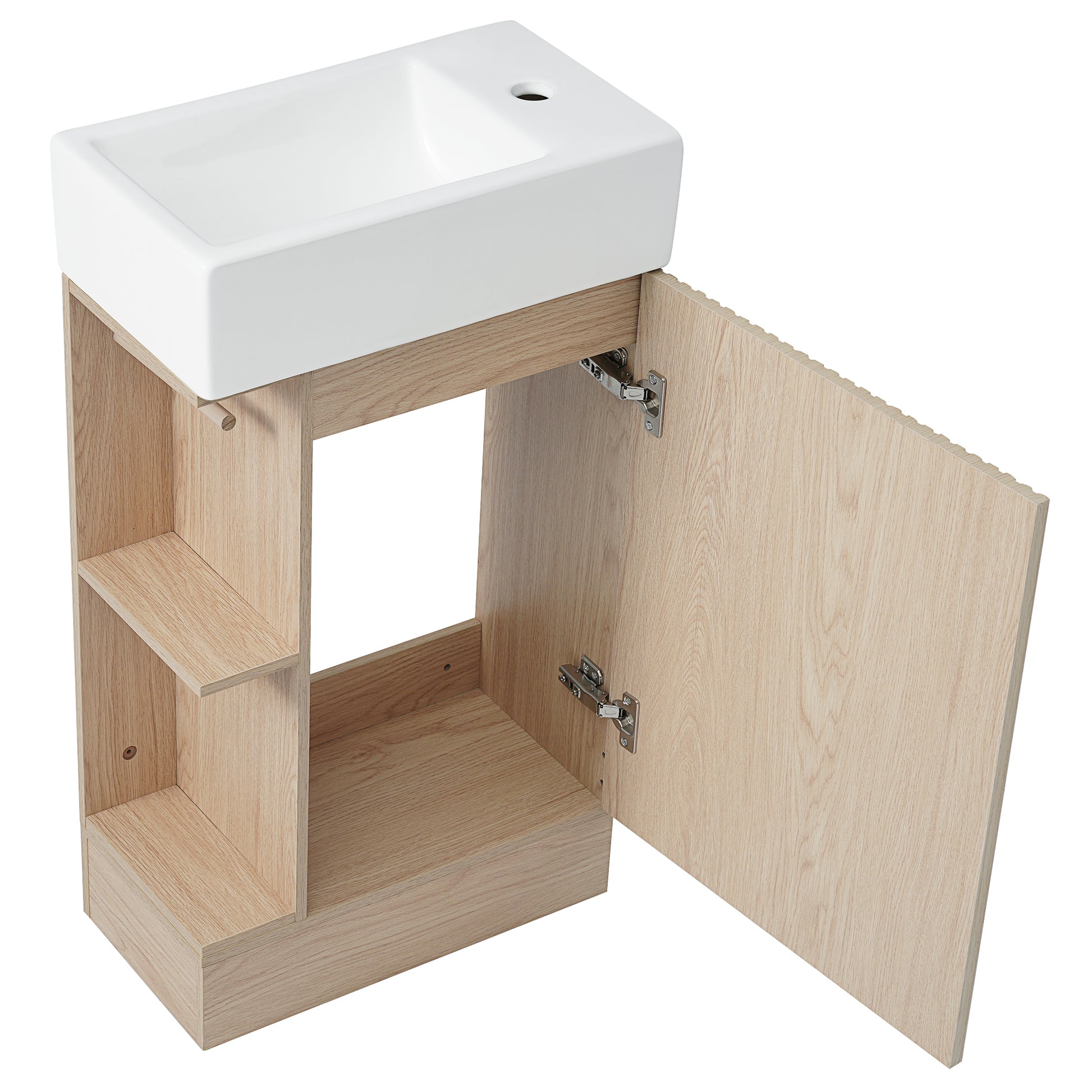 18.6" Bathroom Vanity With Sink, Bathroom Vanity Cabinet With Two Tier Shelf, Left Or Right Orientation, Natural Natural Mdf