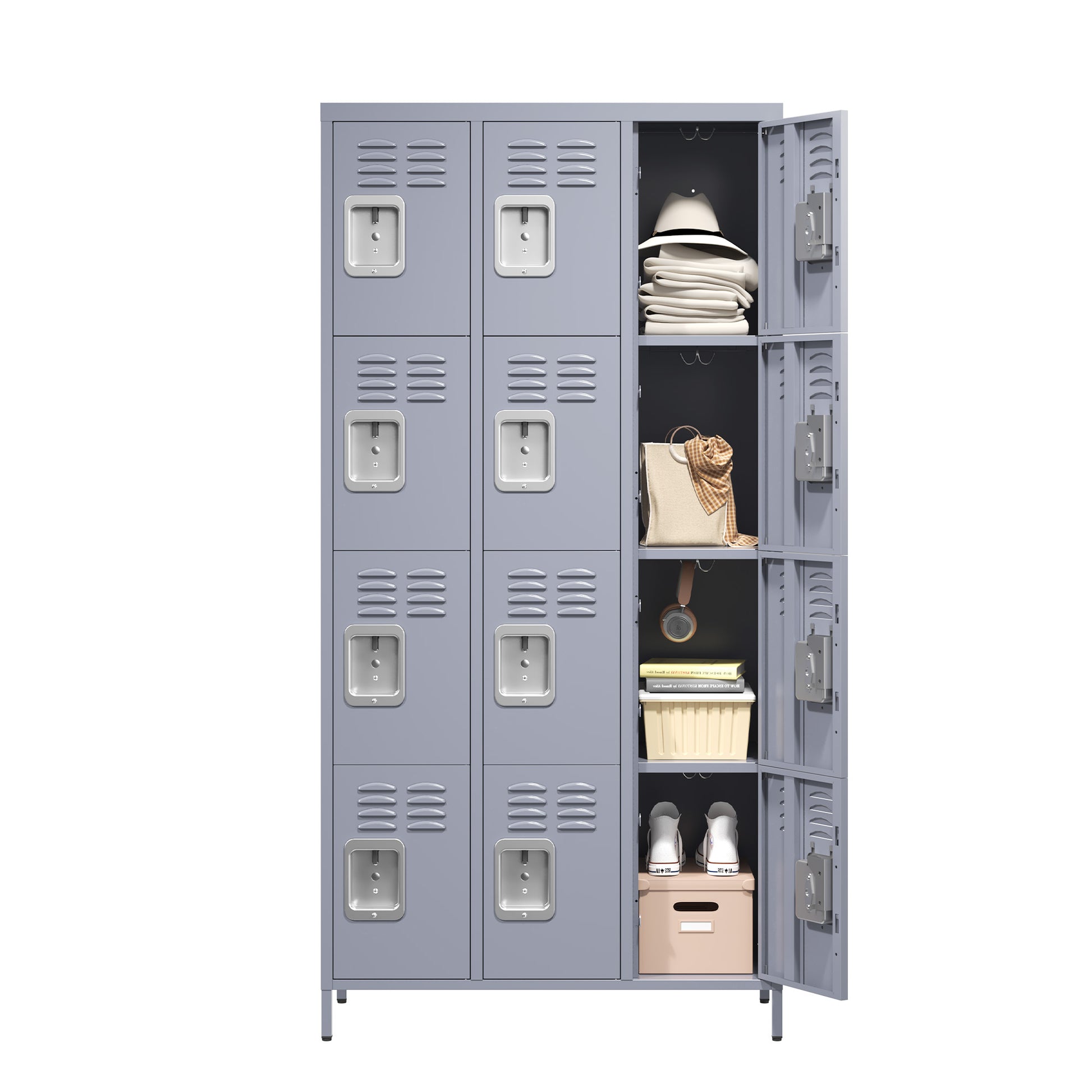 12 Door 72"H Metal Lockers With Lock For Employees,Storage Locker Cabinet For Home Gym Office School Garage,Gray 5 Or More Spaces Gray Primary Living Space Door Locks Modern Metal