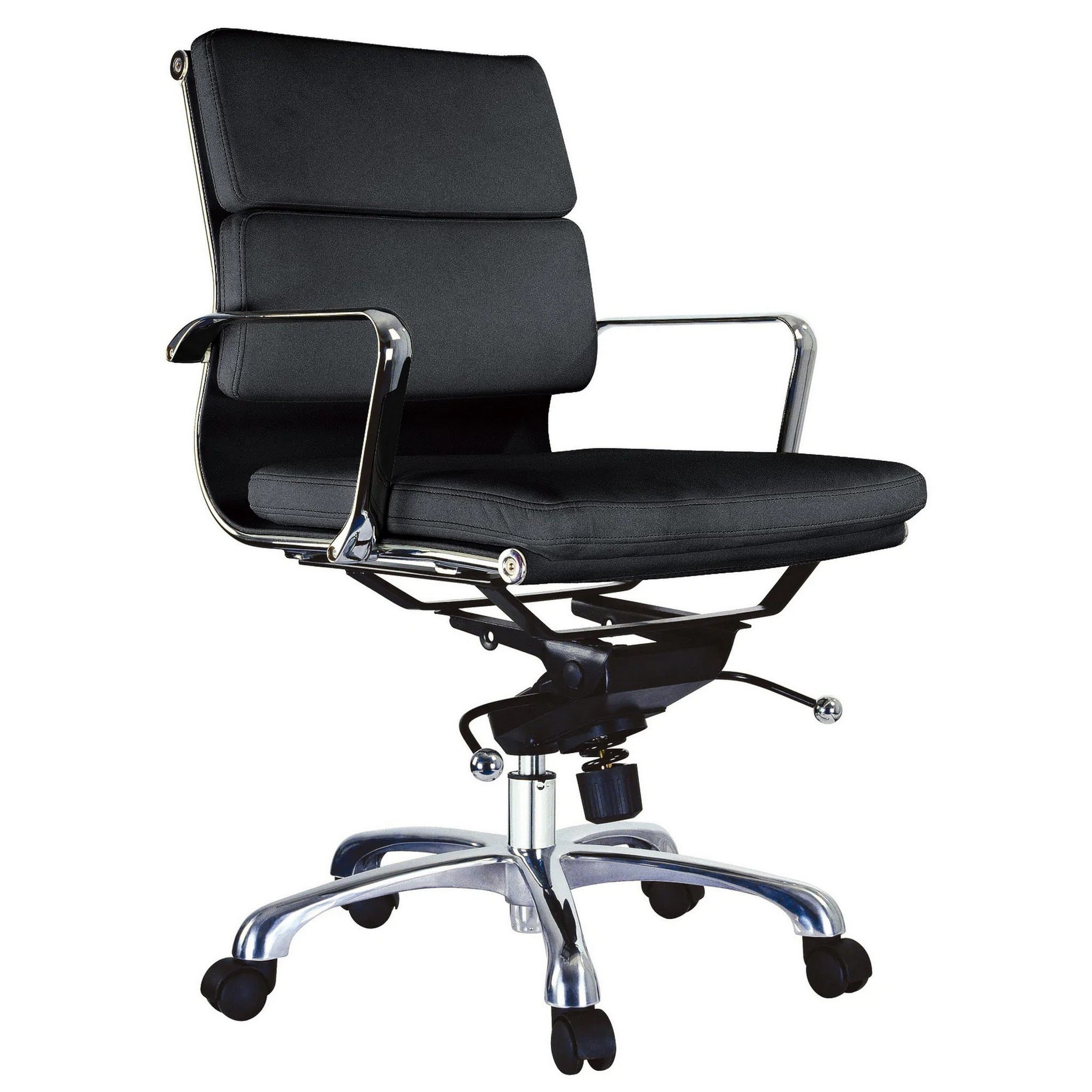Elle 20 Inch Low Back Swivel Office Chair, Cushioned, Rolling Wheels, Black Black And Silver Fabric Metal