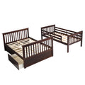 Twin Over Full Bunk Bed With Storage Drawers, Wooden Bunk Bed With Ladder And Safety Guard Rails Espresso Full Espresso Wood