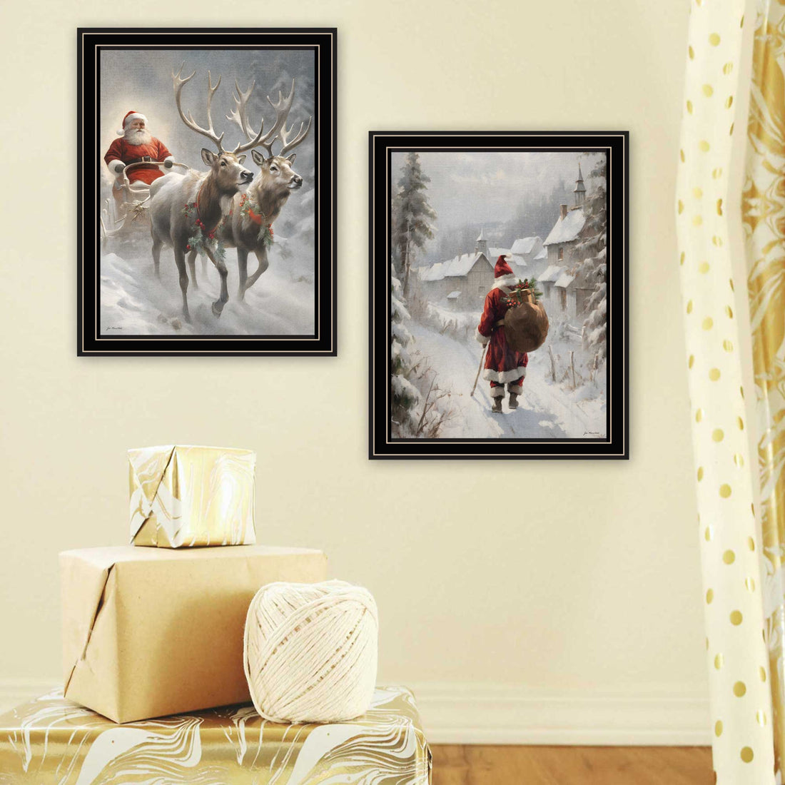 2 Piece Vignette On The Eve Of Christmas Black Framed Wall Art For Living Room, Holiday Wall Art Print For Home Decor, Bedroom Wall Art By Jo Moulton Multicolor Wood Paper