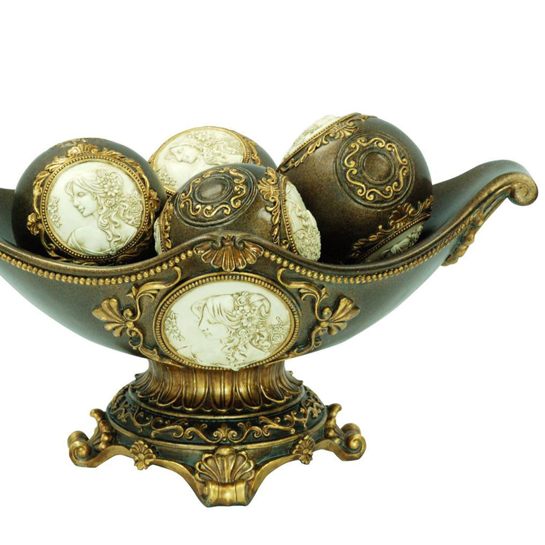 8" Tall Decorative Bowl, Bronze Finish Bronze Polyresin