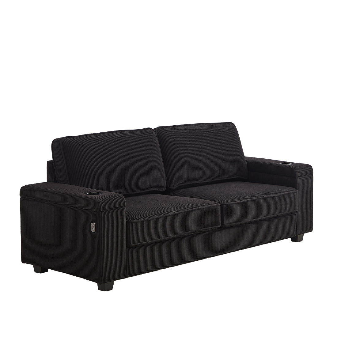 86.5 Inch Sofa Couch Deep Seat Sofa With Two Storage Spaces, T Pyce Charging Portsusb Charging Ports & 2 Cup ,Corduroy 3 Seater Couch, Modern Sofas For Living Room Black Foam Corduroy 3 Seat
