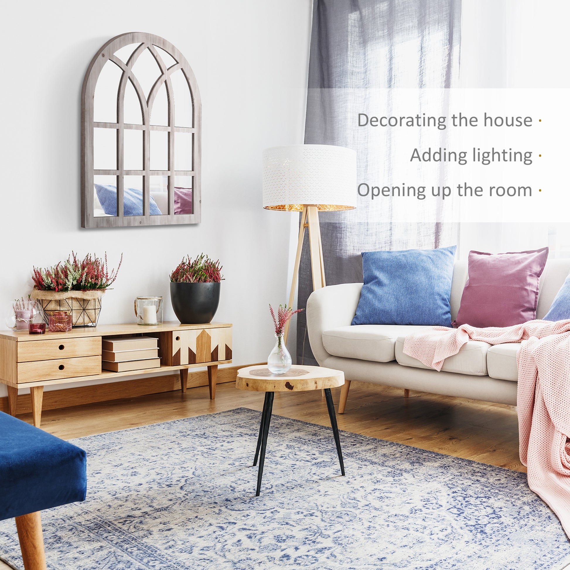 Homcom 41" X 31.5" Large Rustic Wall Mirror, Arch Window Mirror For Wall Decor In Living Room, Bedroom, Entryway, Natural Natural Wood Mdf