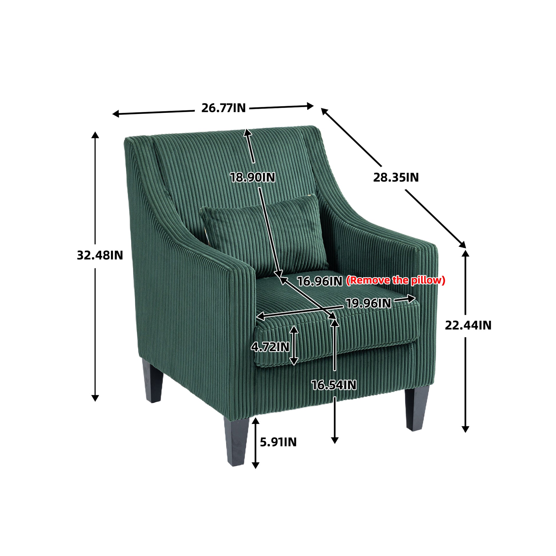 Coolmore Modern Accent Chair,Upholstered Armchair With Scooped Arms For Bedroom,Apartment,Studio,Office,Waiting Room Emerald Corduroy Emerald Foam Corduroy