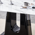 Table And Chair Set, Modern And Minimalist Dining Table, Imitation Marble Patterned Tabletop, Mdf Legs With U Shaped Brackets. Paired With Comfortable Chairs, Suitable For Dining And Living Rooms. Grey Black Mdf Glass