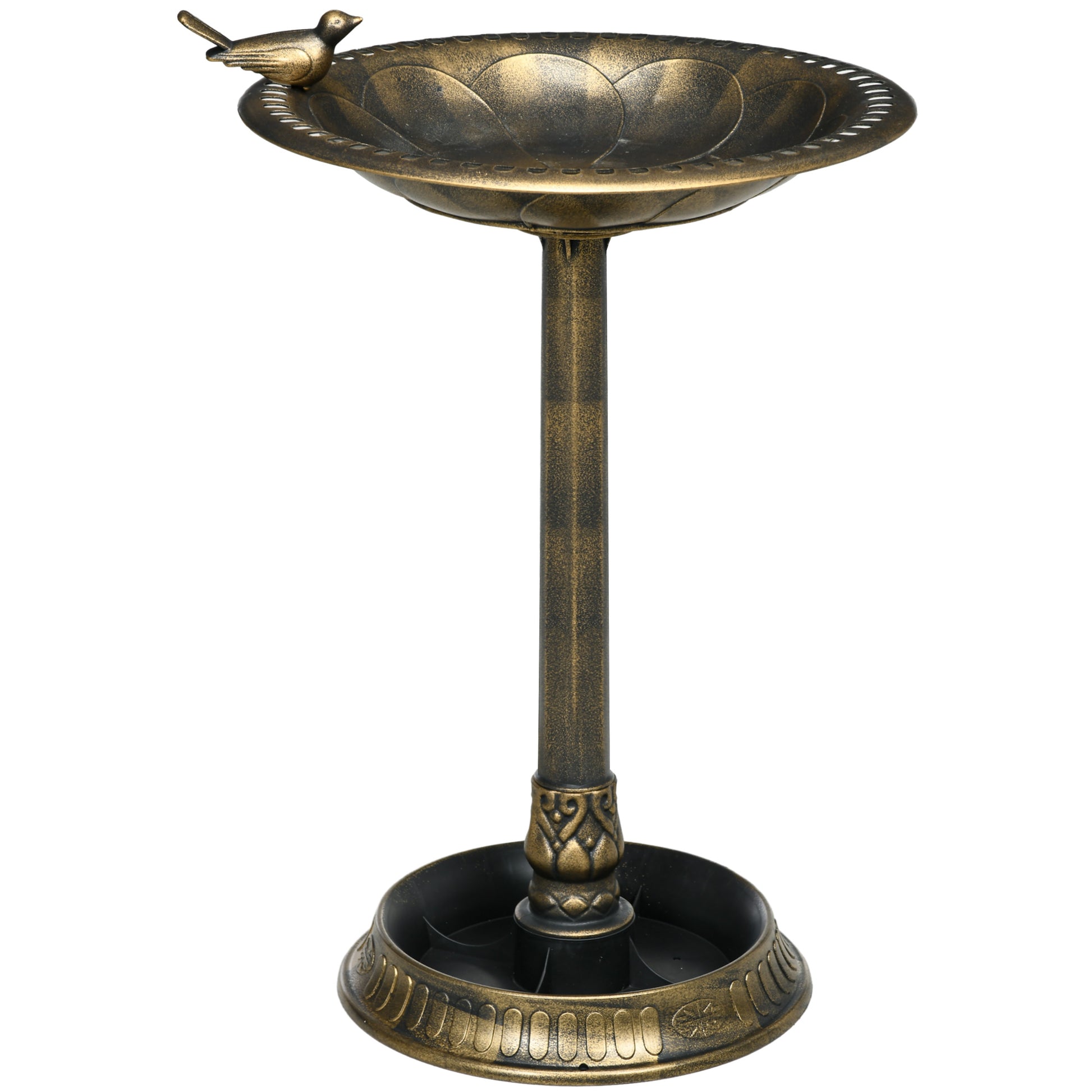 Outsunny 28" Antique Bird Bath With Pedestal Flower Planter Base, Vintage Style Decorative Birdbath & Bird Feeder Bowl, Decoration Yard Statue, Bronze Bronze Polypropylene