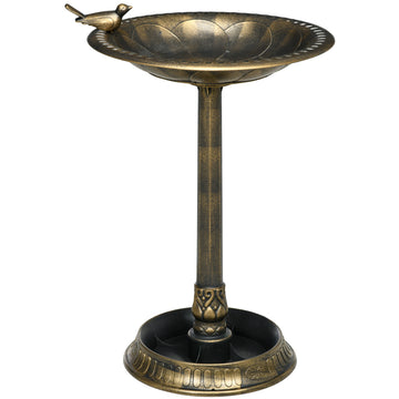 Outsunny 28" Antique Bird Bath With Pedestal Flower Planter Base, Vintage Style Decorative Birdbath & Bird Feeder Bowl, Decoration Yard Statue, Bronze Bronze Polypropylene